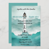 Sommerstrand Leuchtturm Wasserfarbenhochzeit Einladung (Vorne/Hinten)