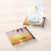 Sommerstrand mit Meer Glasuntersetzer (Schrägansicht)