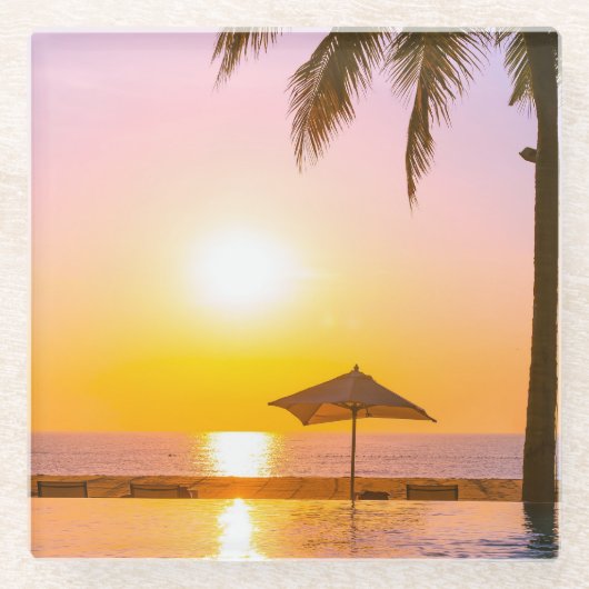 Sommerstrand mit Meer Glasuntersetzer (Vorderseite)