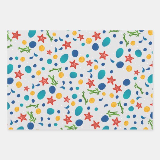 Sommerstrand mit Seestern, Muscheln und Kies Geschenkpapier Set (Vorderseite 2)