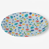 Sommerstrand mit Seestern, Muscheln und Kies Pappteller (Schrägansicht)