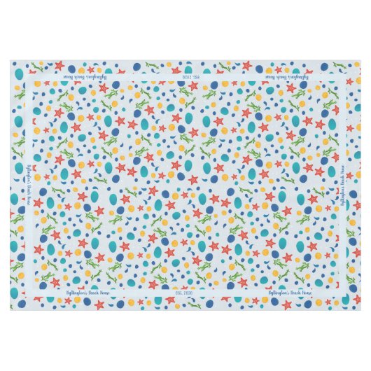 Sommerstrand mit Seestern, Muscheln und Kies Tischdecke (Vorderseite (Horizontal))