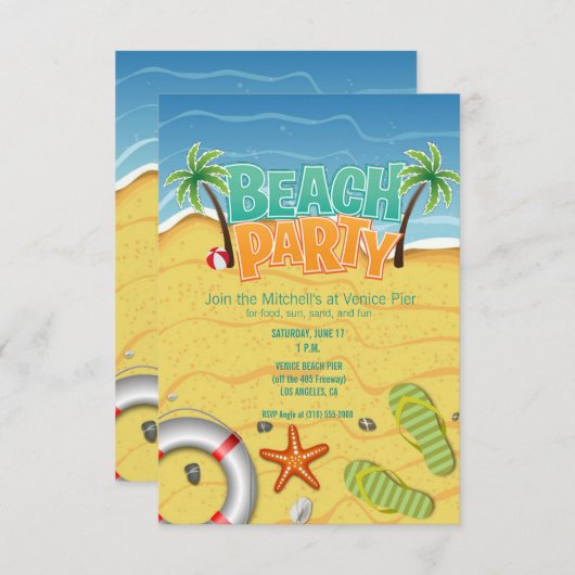 Sommerstrand-Party Einladung (Vorne/Hinten)