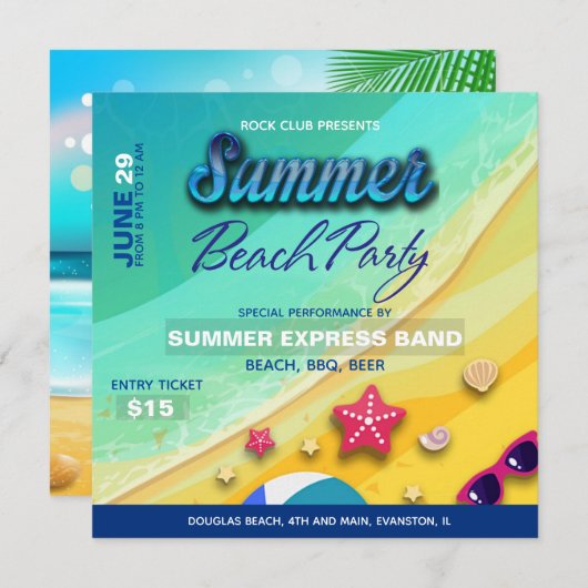 Sommerstrand Party Flyer Einladung (Vorne/Hinten)