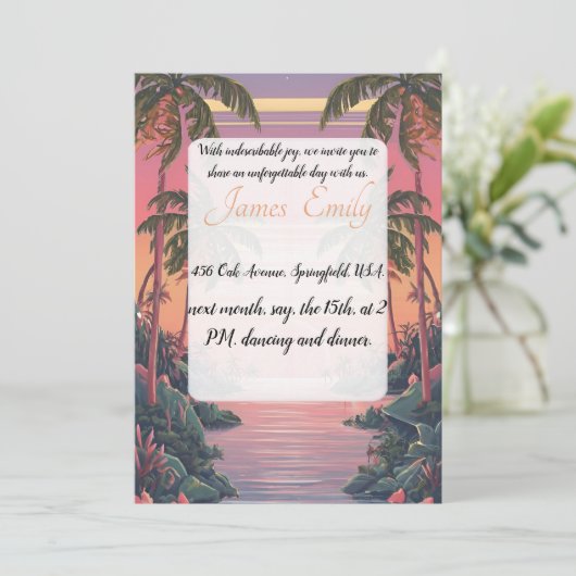 Sommerstrand Rustikale Hochzeit Einladung (Stehend Vorderseite)