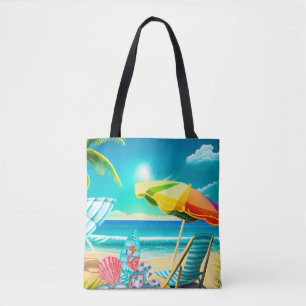 Sommerstrand-Schirme, Surfbrett und Baum Tasche