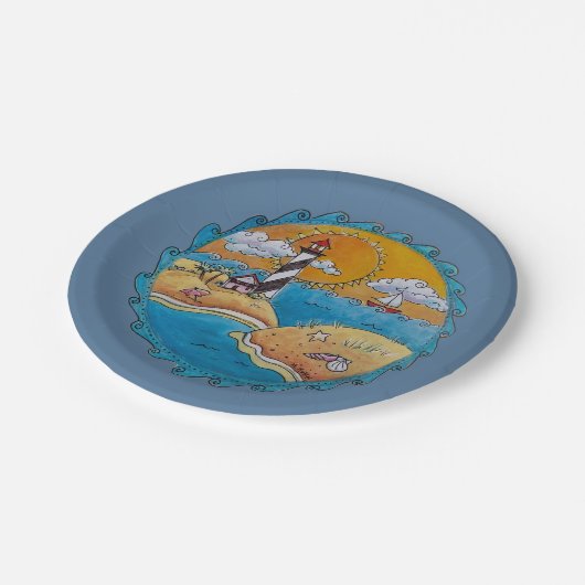 Sommerstrand Spaß an der sonnigen Küste Pappteller (Schrägansicht)