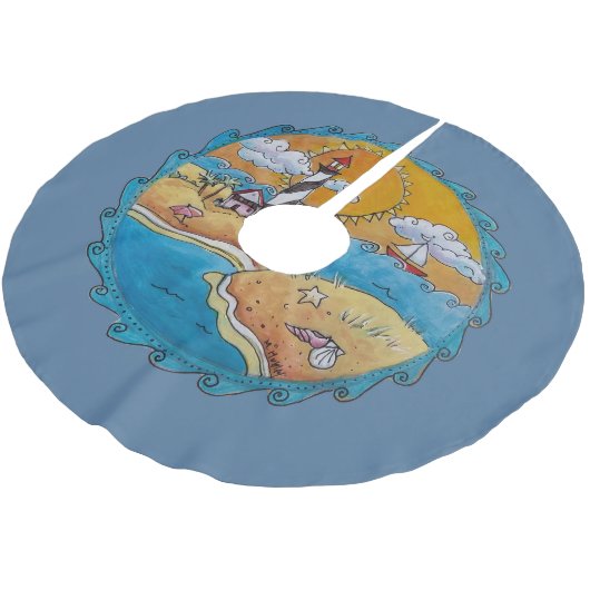 Sommerstrand Spaß an der sonnigen Küste Polyester Weihnachtsbaumdecke (Schrägansicht)