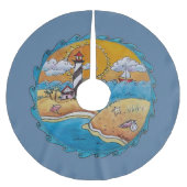 Sommerstrand Spaß an der sonnigen Küste Polyester Weihnachtsbaumdecke (Vorderseite)