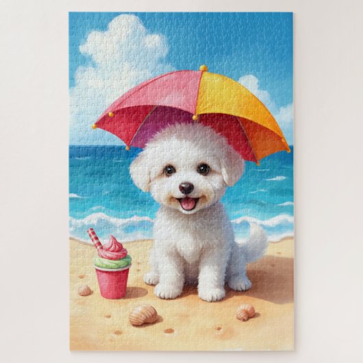Sommerstrand Szene mit Bichon Frise Puzzle (Vertikal)