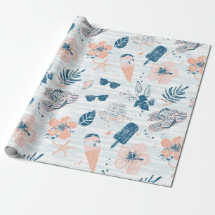 Sommerstrand Tropisches Blau Korallen Gestreift  Geschenkpapier