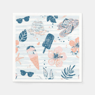 Sommerstrand Tropisches Blau Korallen gestreift Serviette