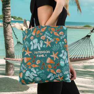 Sommerstrand-Vibes Familienreise Retro Türkis Cust Tasche