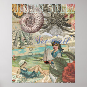 Sommerstrand viktorianischer Retro-Stil Poster