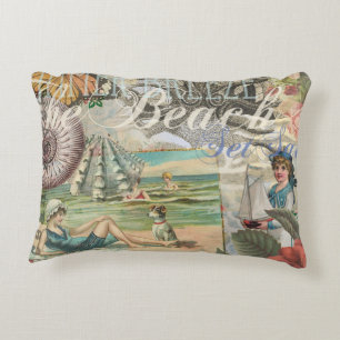 Sommerstrand vintage Oktopus antike Segelschifffah Zierkissen