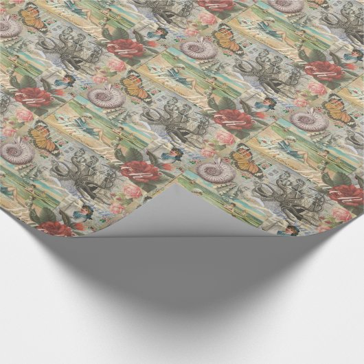 Sommerstrand Vintager Oktopus antikes Segeln Geschenkpapier (Ecke)