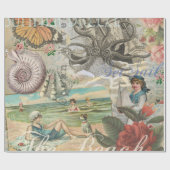 Sommerstrand Vintager Oktopus antikes Segeln Geschenkpapier (Flach)