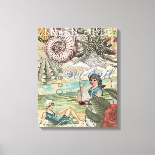 Sommerstrand Vintager Oktopus antikes Segeln Leinwanddruck (Vorderseite)