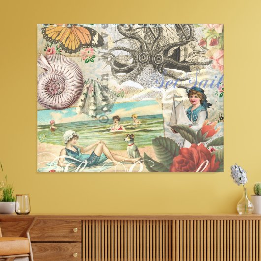 Sommerstrand Vintager Oktopus antikes Segeln Leinwanddruck (Insitu (Wohnzimmer))