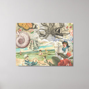 Sommerstrand Vintager Oktopus antikes Segeln Leinwanddruck