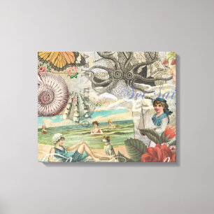 Sommerstrand Vintager Oktopus antikes Segeln Leinwanddruck