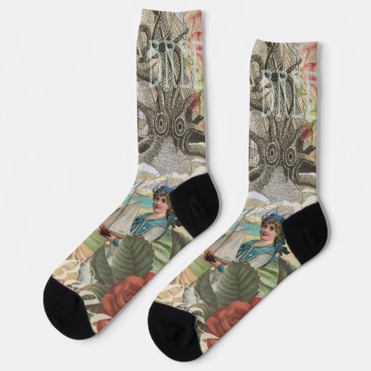 Sommerstrand Vintager Oktopus antikes Segeln Socken (Linkes Detail)