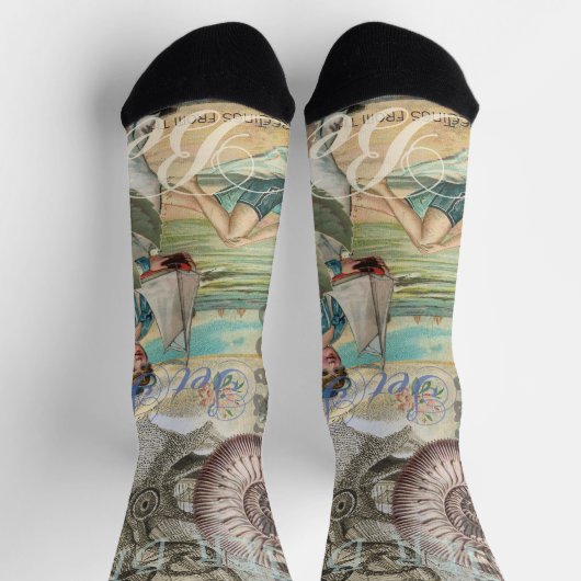 Sommerstrand Vintager Oktopus antikes Segeln Socken (Oben)