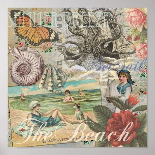 Sommerstrand Vintages Retro viktorianisch Poster (Vorne)