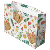 SOMMERSTRANDKORB FRÜCHTE UND BLUMEN GROßE GESCHENKTÜTE (Rückseite Schrägansicht)