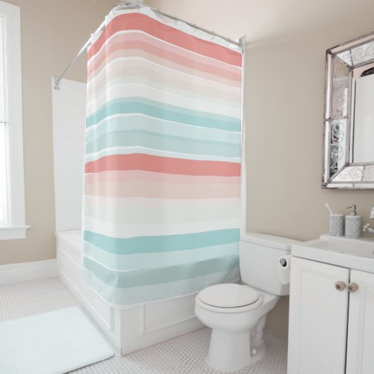 Sommerstreifen in Korallen und Türkis Duschvorhang (Beispiel)