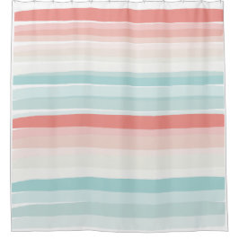 Sommerstreifen in Korallen und Türkis Duschvorhang