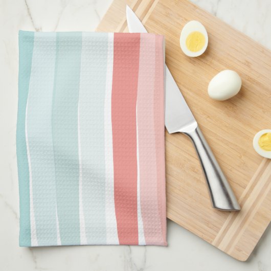 Sommerstreifen in Korallen und Türkis Geschirrtuch (Viertel Falte)