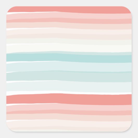 Sommerstreifen in Korallen- und Türkisaufklebern Quadratischer Aufkleber (Vorderseite)
