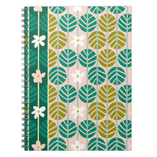 Sommerstreifen Retro-Blumenmuster grün/rosa Notizblock