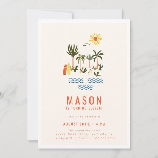 Sommersurf Geburtstagsparty Einladung (Vorderseite)