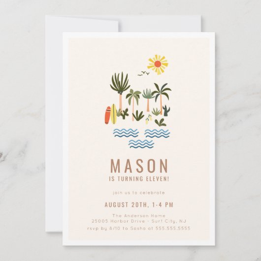 Sommersurf Geburtstagsparty Einladung (Vorderseite)