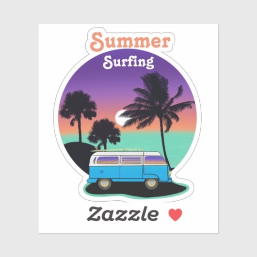 Sommersurfing Retro Camper Sunset Sticker (Blatt)