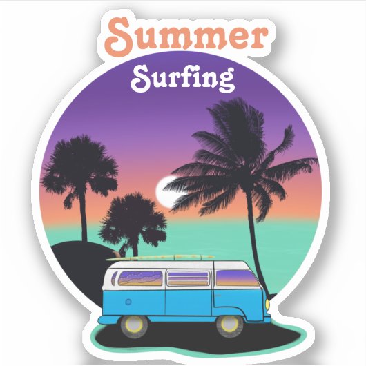 Sommersurfing Retro Camper Sunset Sticker (Vorderseite)