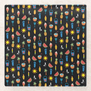 Sommersymbole Schwarzer Nahtloser Hintergrund Glasuntersetzer