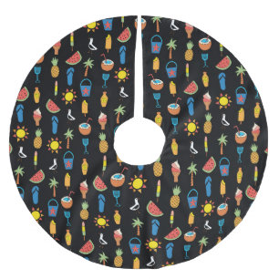 Sommersymbole Schwarzer Nahtloser Hintergrund Polyester Weihnachtsbaumdecke