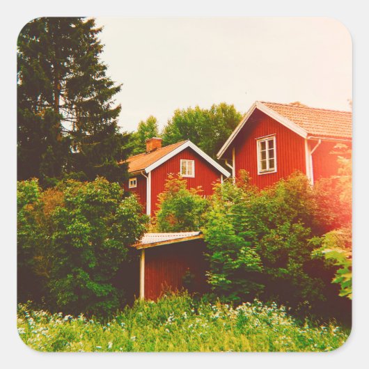 Sommertag in Dalarna Quadratischer Aufkleber (Vorderseite)
