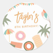 Sommertag Spaß Girl Pool Geburtstagsparty Runder Aufkleber (Vorderseite)