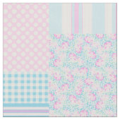 Sommertage Rosa Rosen Faux-Patchwork-Muster Stoff (Nahaufnahme)
