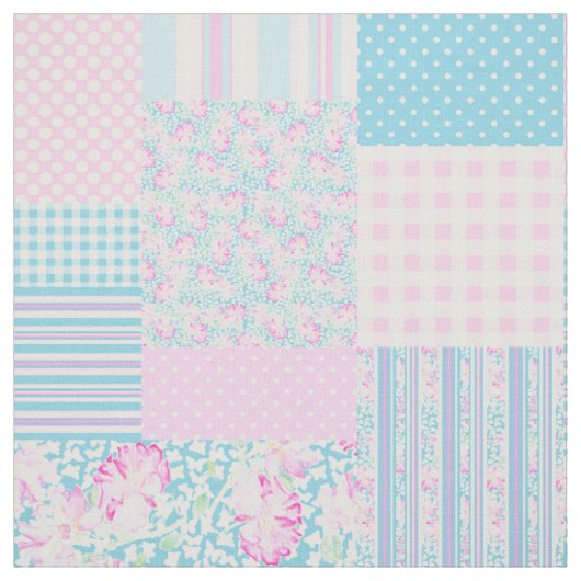 Sommertage Rosa Rosen Faux-Patchwork-Muster Stoff (Muster)