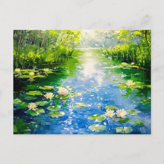 Sommerteich mit Wasserläufen Feiertagspostkarte (Vorderseite)