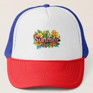 Sommertext - farbenfrohe Sommer-Blume - Illustrati Truckerkappe