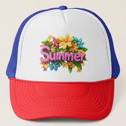 Sommertext mit Blume Truckerkappe (Vorderseite)