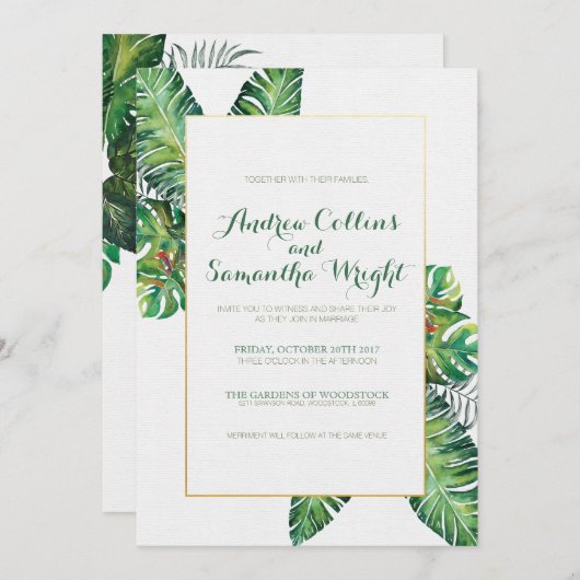 Sommertropische Blätter Einladung zur Hochzeitsfei (Vorne/Hinten)