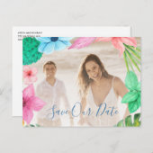 Sommertropisches modernes Foto Hochzeit rett Datum Ankündigungspostkarte (Vorne/Hinten)