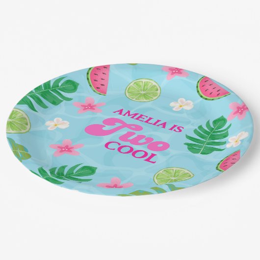 Sommertropisches Party Pappteller (Schrägansicht)